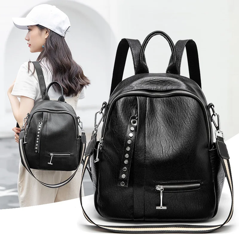

Rucksack Female Senior Feeling Han Edition In 2022, The New Tide Fashion Joker Soft Leather Woman Contracted Satchel