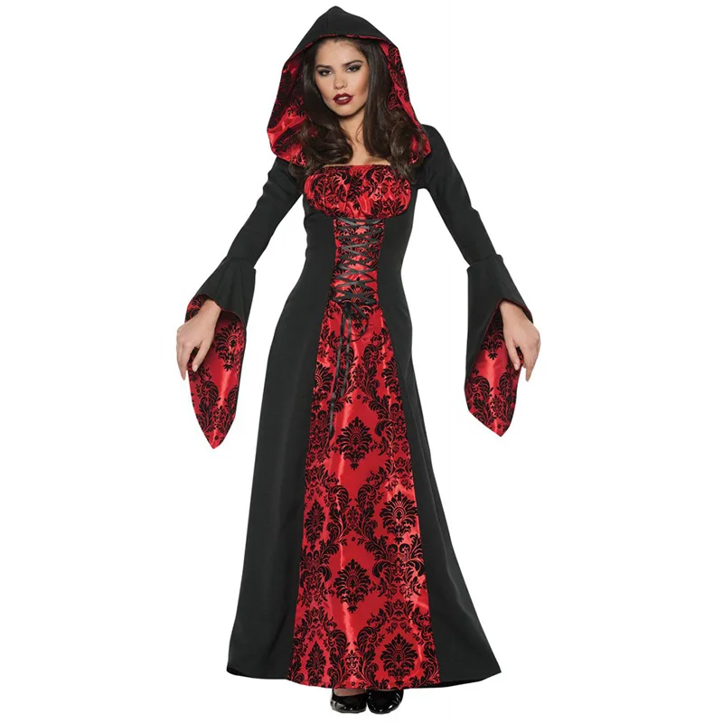 

2021 Witch Cosplay Dress Medieval Mgician Vampire Halloween Costumes For Woman Adults Long Cloak Carnival Party