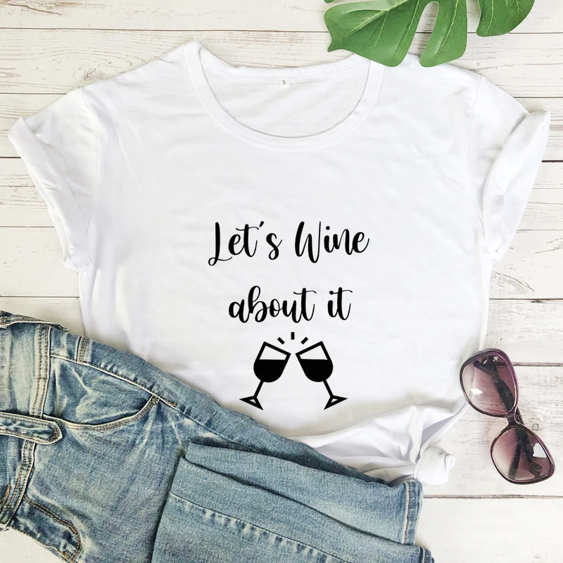 

Let's Wine About It T-shirt Funny Unisex Gift for Wine Lover Cute Women Short Sleeve Day Drinking Tee Shirt Top