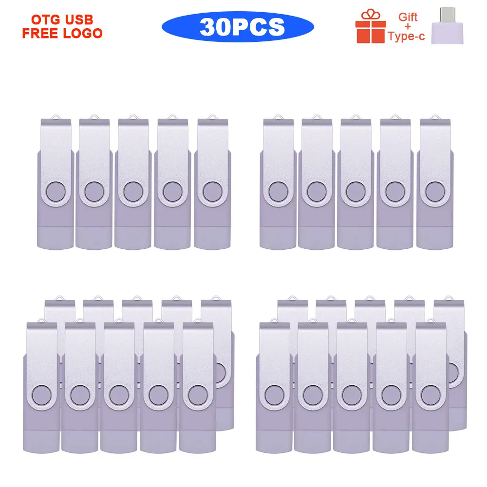 

30pcs/lot free logo 2 IN 1 OTG USB Flash Drive USB2.0 & Type-C & Micro USB 128GB 64GB 32GB 8GB Pendrive USB Memory Stick