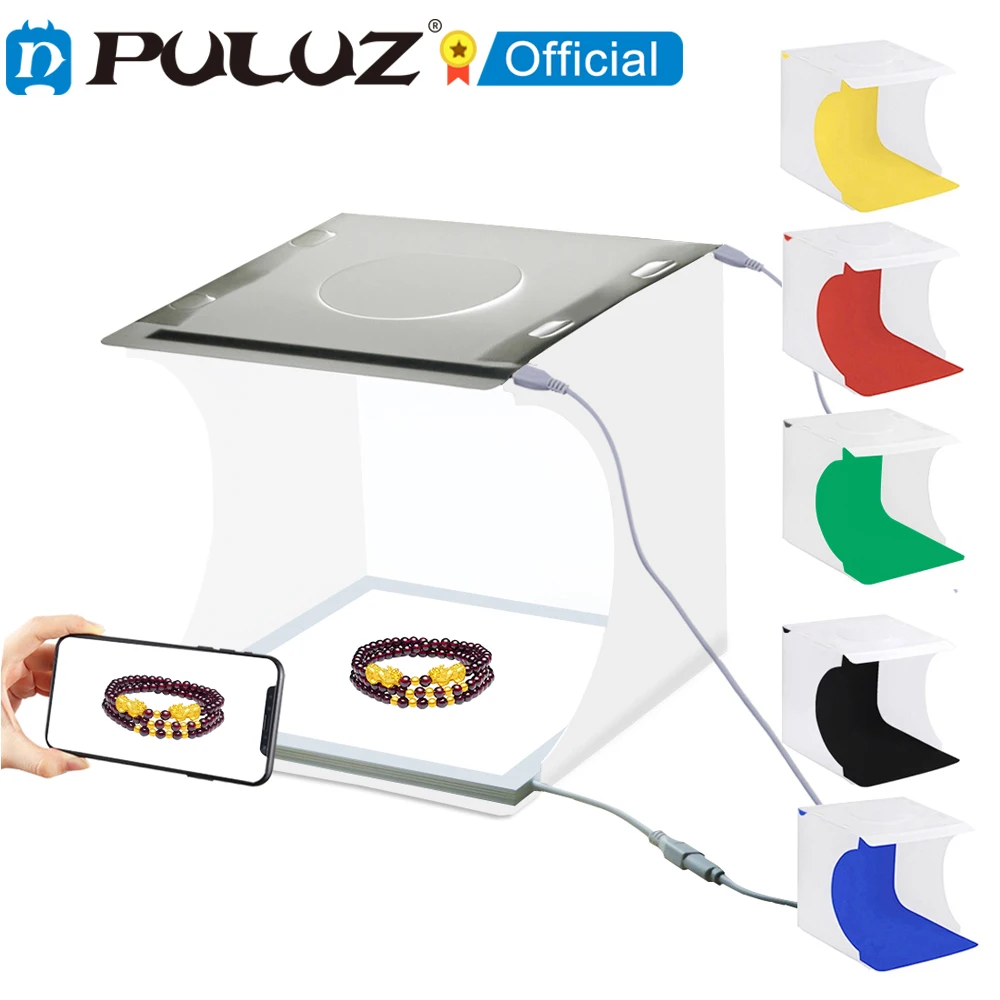 

PULUZ 20cm Mini Estudio de caja de luz LED 2 Estudio Panel sesin de fotos tienda Fondo Kit de caja de fotografa de Softbox