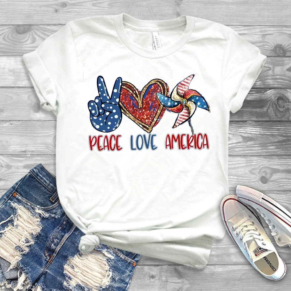 Футболка 4 июля 2020 г. мира любви Америки патриотическая женская рубашка с флагом