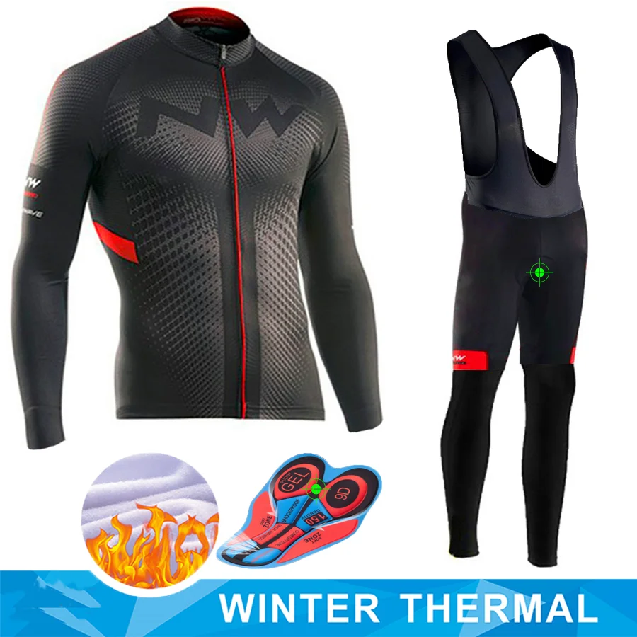 Northwave Winter thermal fleece Cycling Clothes NW men's Jersey suit outdoor riding bike MTB clothing warm Bib Pants set