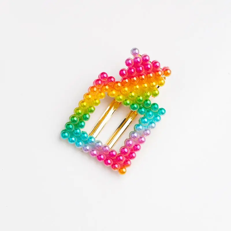 

7Pcs Rainbow Faux Pearl Hair Clip Jewelry Beaded Geometric BB Hairpin Barrettes