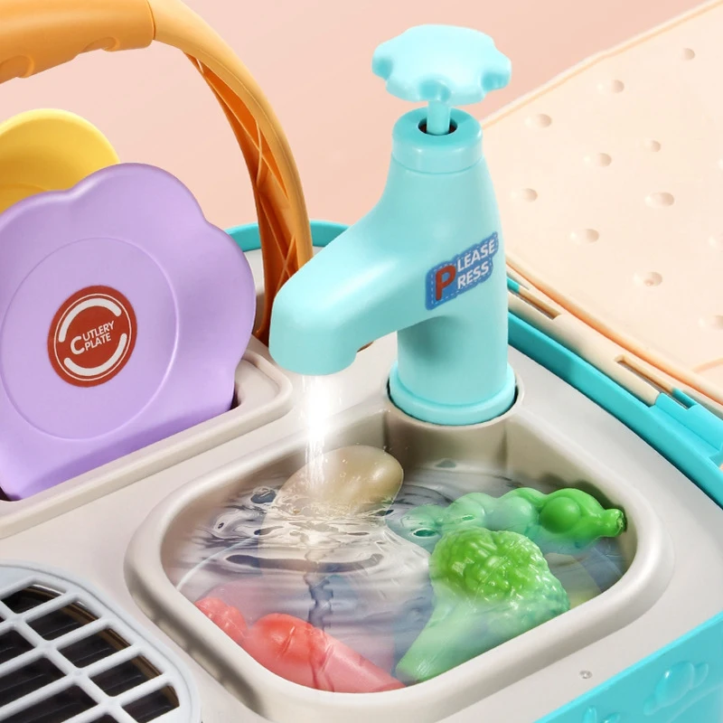 

Kids Picnic Basket Toys Portable Picnic Kitchen Toy 4 in 1 Play Oven Grill Cooking Toy Color Changing Foods Playset