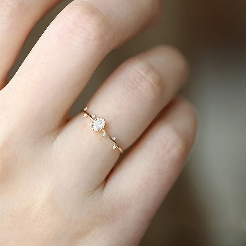 

Foydjew New Minimalist 14K Gold Thin Rings For Women Wedding Little Broken Diamonds High Quality Female Finger Ring Jewelry