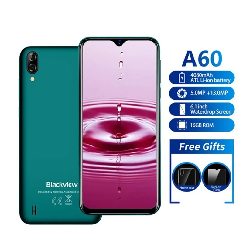 Blackview A60 смартфон 6 1 &quot19 2: 9 в виде капли воды Экран MT6580 4 ядра Android 8 4080 мАч Гб + 16