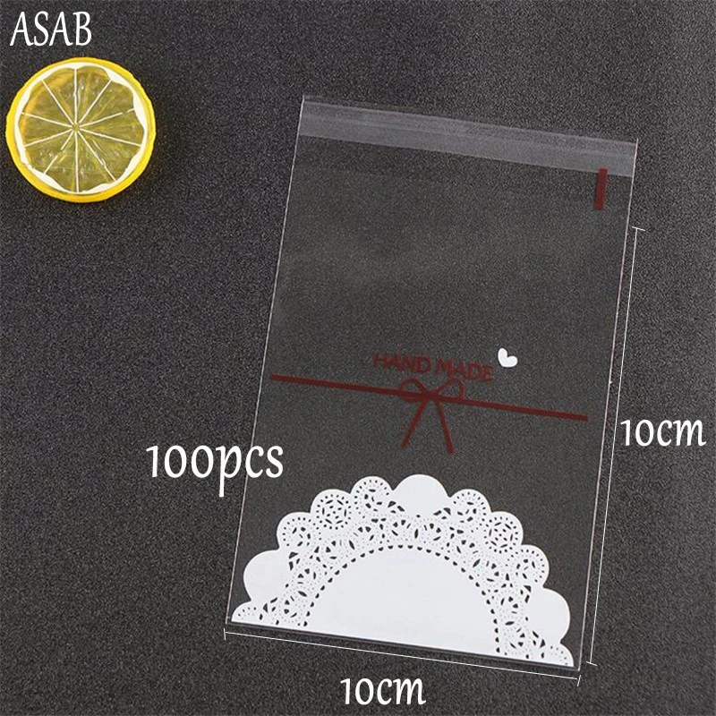 

100pcs Lace Hand Made Candy Cookie Bags Wedding Birthday Party Self adhesive Plastic Biscuit Packaging Gift Bag cake baking bags