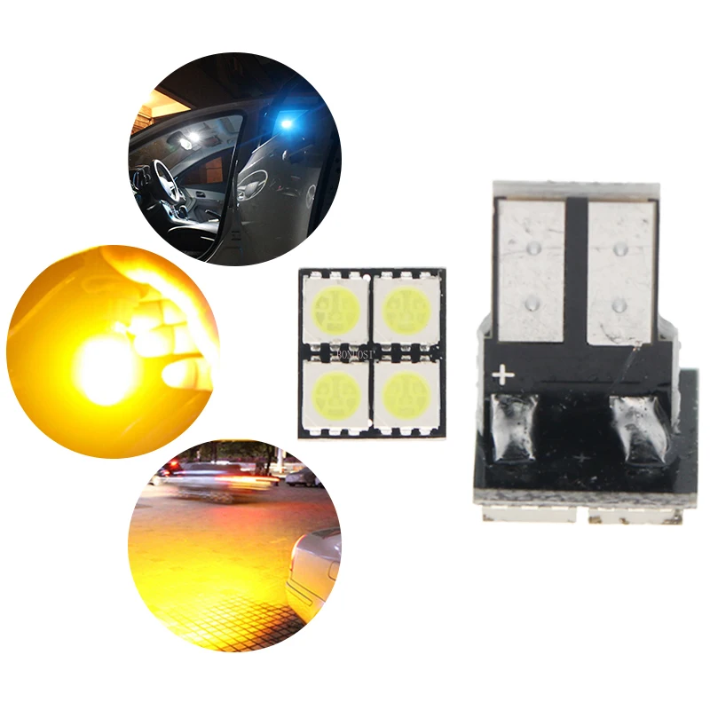 10 шт. Автомобильный светодиодный T10 лампочки Canbus W5W 5050 4SMD светильник лампы теплый