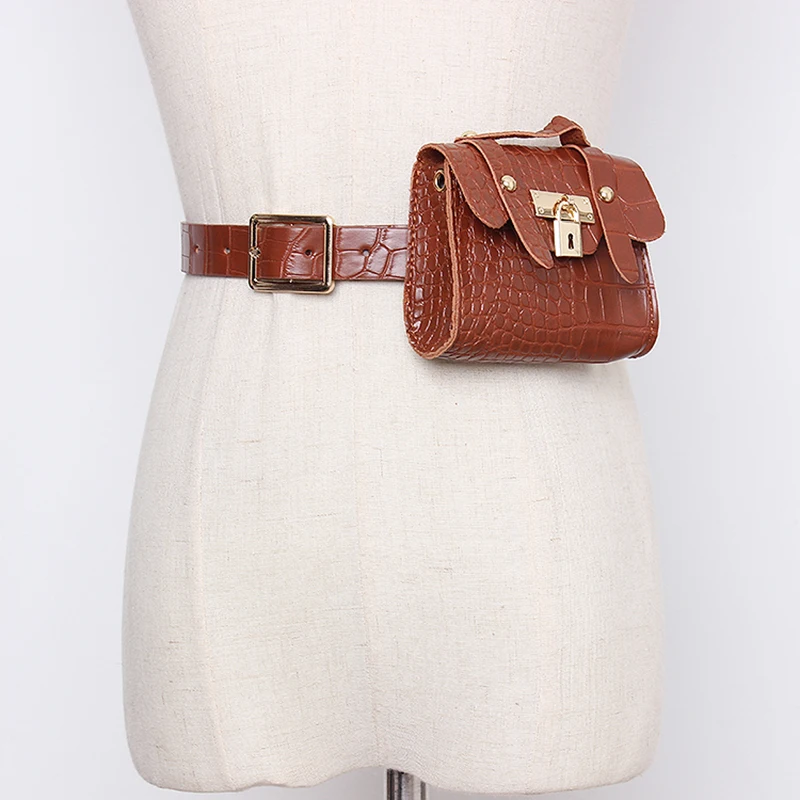 

2020 Spring Pu Leather Big Pin Metal Chain Mini-bag Long Belt Personality Women New Fashion Tide All-match Autumn Winter