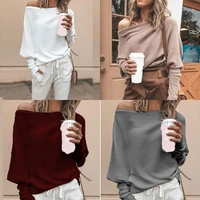 sweater knit blouse ladies shoulder tops long sleeve one womens jumper pullovers