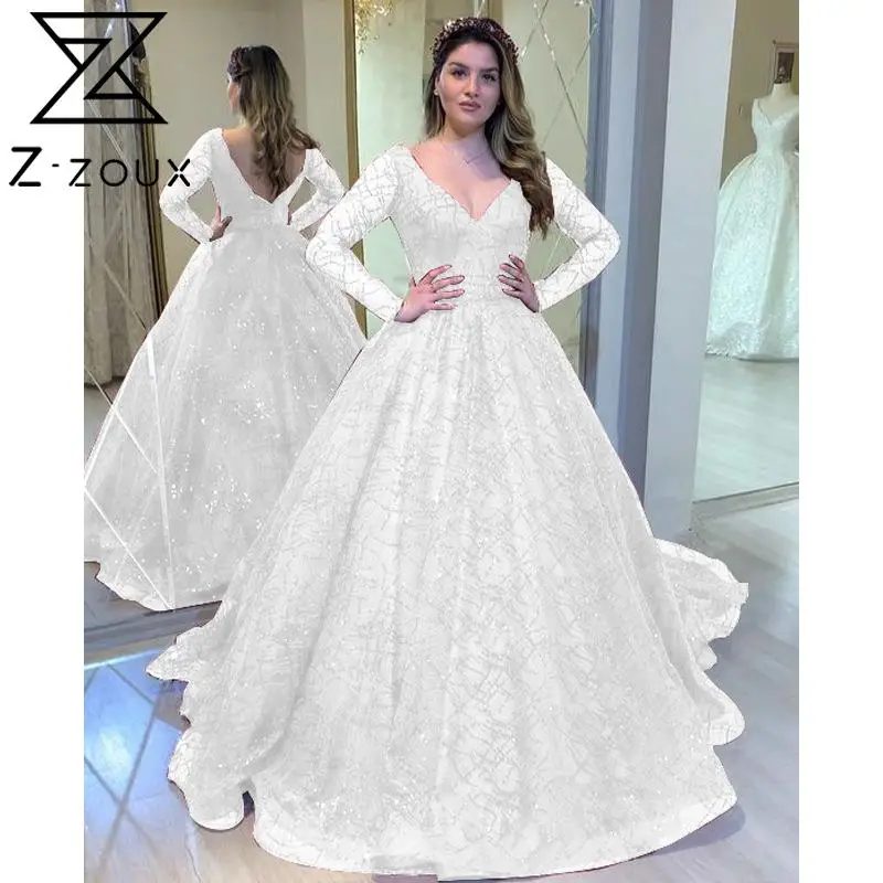 

Женское вечернее платье макси Z-ZOUX, праздвечерние чное платье с глубоким V-образным вырезом и длинным рукавом, с высокой талией и широким под...