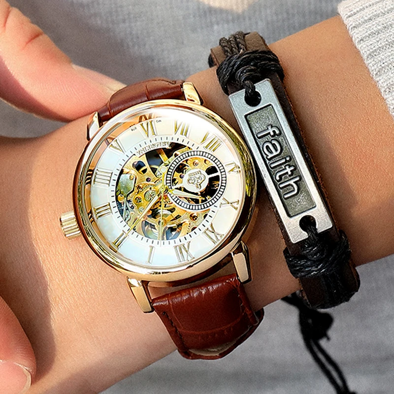 Новые модные повседневные дизайнерские золотые часы Скелетон мужские лучший