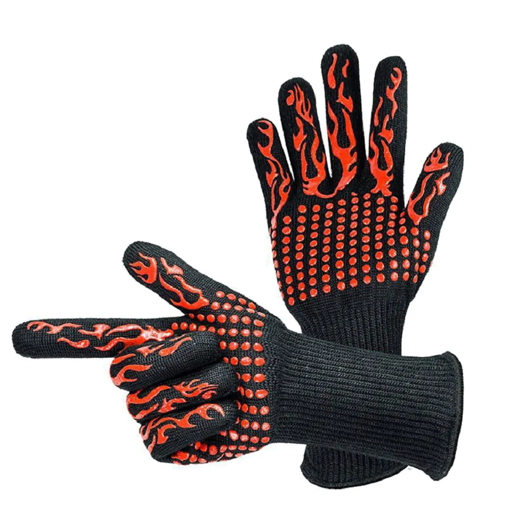 

1 Pair Fire Gloves High Temperature Resistant Gloves Microwave Oven Outdoor Barbecue Flame Proof Gloves