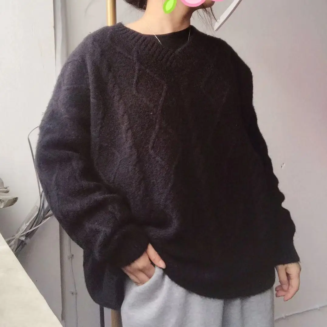 

White sweater women's Pullover loose Korean version wear Slouchy new autumn 2020 long sleeve V-neck Knitted Top