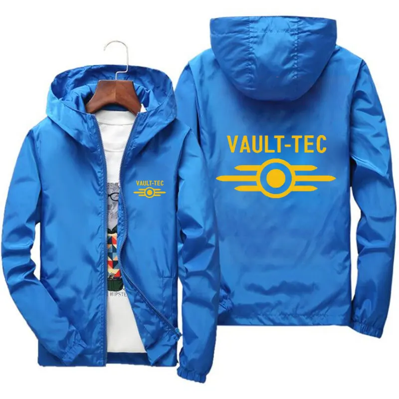 Мужская/Женская модная ветровка Vault Tec с капюшоном Повседневная на молнии тонкая