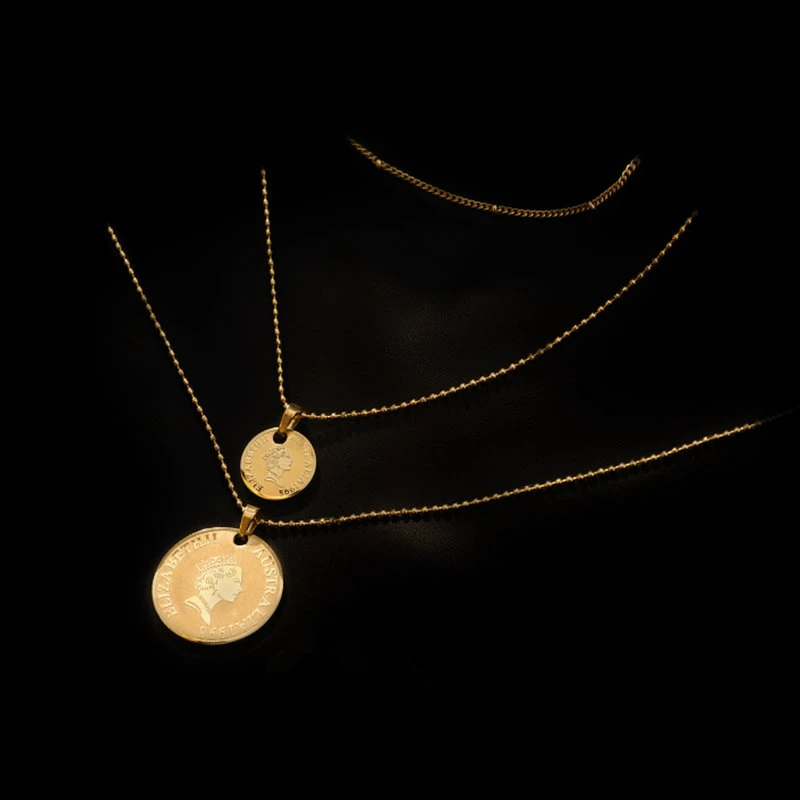 

TOSOKO Stainless Steel Jewelry Three Layer Elizabeth Round Pendant Necklace With Side Bead Chain Women's Clavicle Chain BSP508