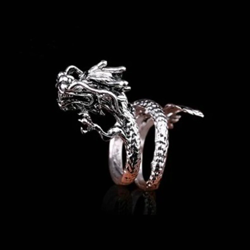 Silver Новое модное регулируемое серебряное кольцо с драконом для мужчин, властная личность, ювелирные изделия, кольца для открытия - Окраска металла: Silver