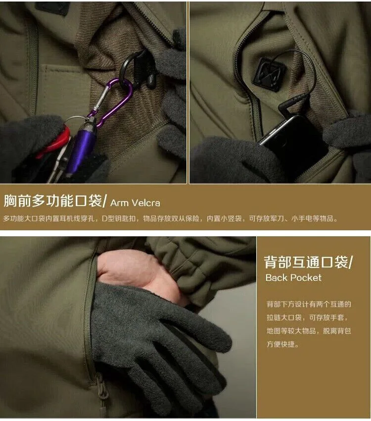 

Army Shark Skin Soft Shell Clothes Tactical Windproof Waterproof jacket men Flight Pilot Hood Coat Military Field bomber Jacket