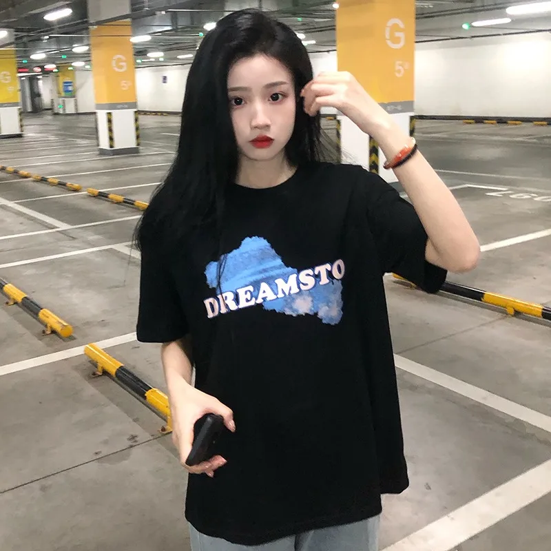 

Summer 2021 New Korean Style Preppy Style Loose Slimming Printed Short Sleeve T-shirt Design Sense Niche Top Women