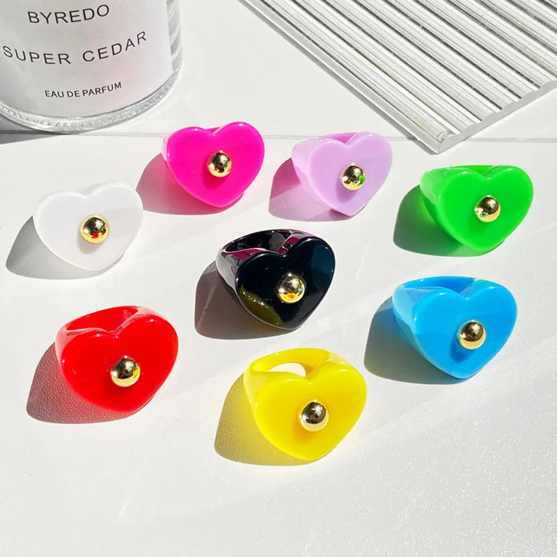 

New Geometric Big Resin Rings for Women Colorful Large Square Acrylic Golden Bead Colorful Ring Female Party Aesthetic Jewelry