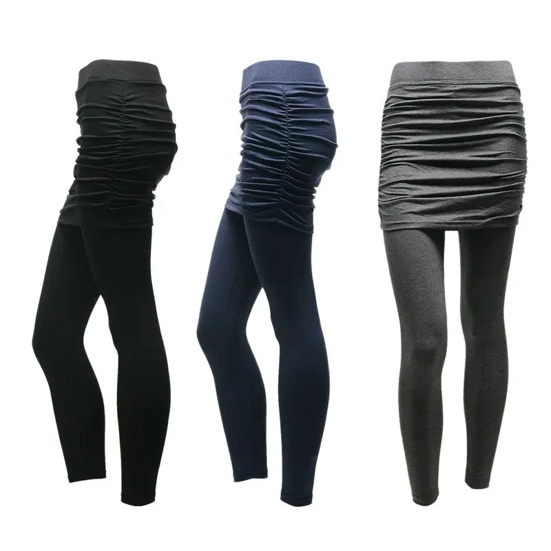 

Bag Hip Fake Two-Piece Leggings/Skirt Slim-Looking Leggings/ women's leggings brown pants cow print pants leggings women