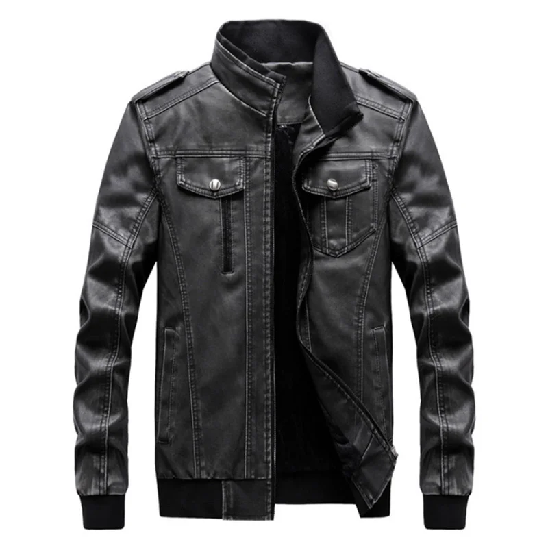 

Men's PU Leather Jacket Washed Retro Motorcycle Leather Jacket Men Slim Fit Oversize Outwear Casual Biker Coat