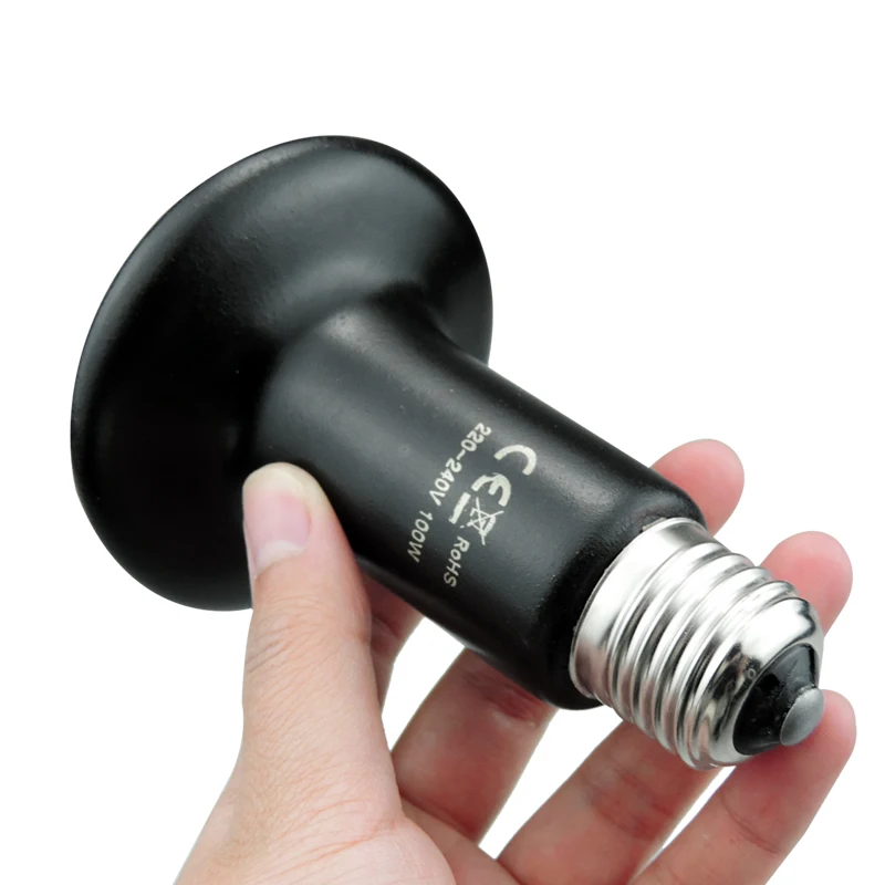 

220V 25W-200W Pet Heating Light Bulb Infrared Black Ceramic Emitter Heat Lamp Bulb For Reptile Animals Heater Brooder chocadeira