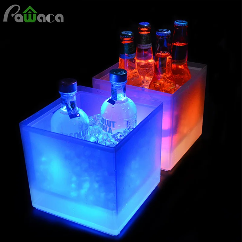 2PCS 1PC LED Ice Bucket RGB Color Changing Double Layer Square Bar Beer Ice Bucket Ice Wine Bucket 3.5 L for Party, Home, Bar