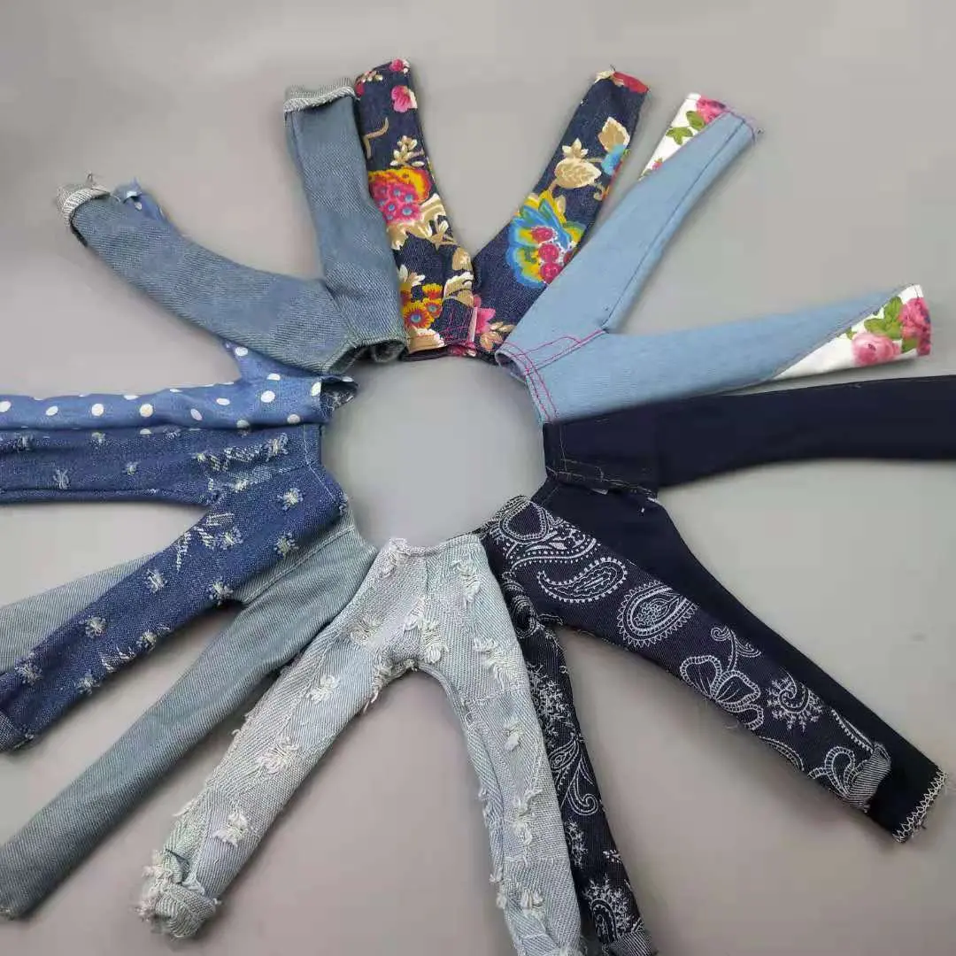 

1/6 BJD Clothes Fashion Floral Jeans Leather Pants Denim Trousers Outfits For Barbie Doll Clothes Clothing 11.5" Dolls Accessory
