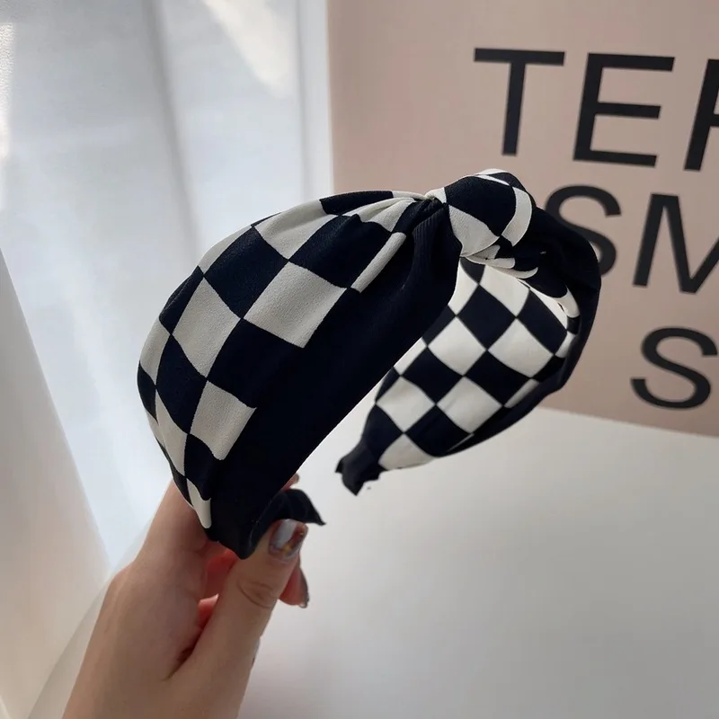 

New Fashion Classic Bow Splicing Houndstooth Fabric Elegant Width Hair Band Hoop Headband Hair Accessories For Girl Women