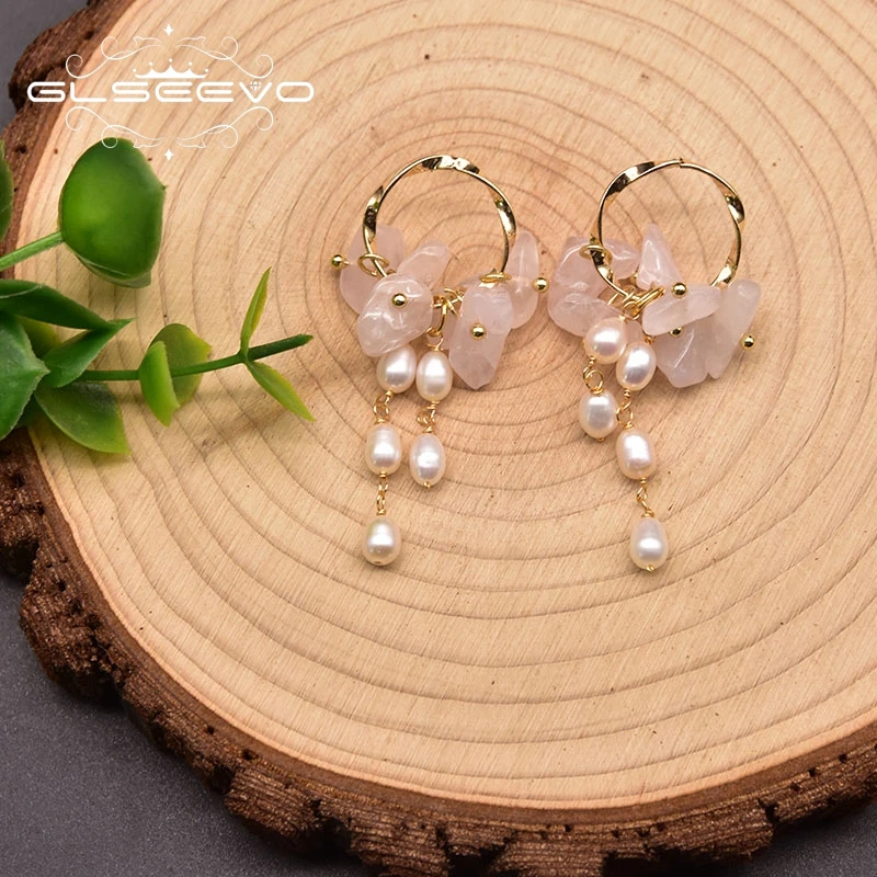 GLSEEVO натуральный серьги с розовыми кристаллами женский свадебный подарок