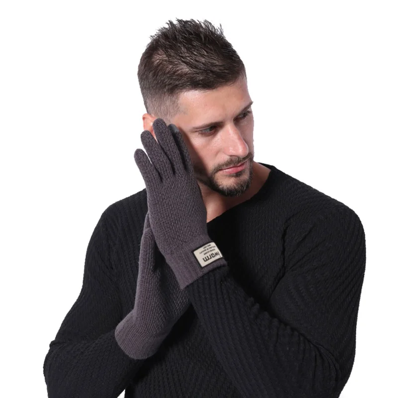 Зимняя Осенняя вязаная Glovess сенсорный экран мужские утепленные шерстяные