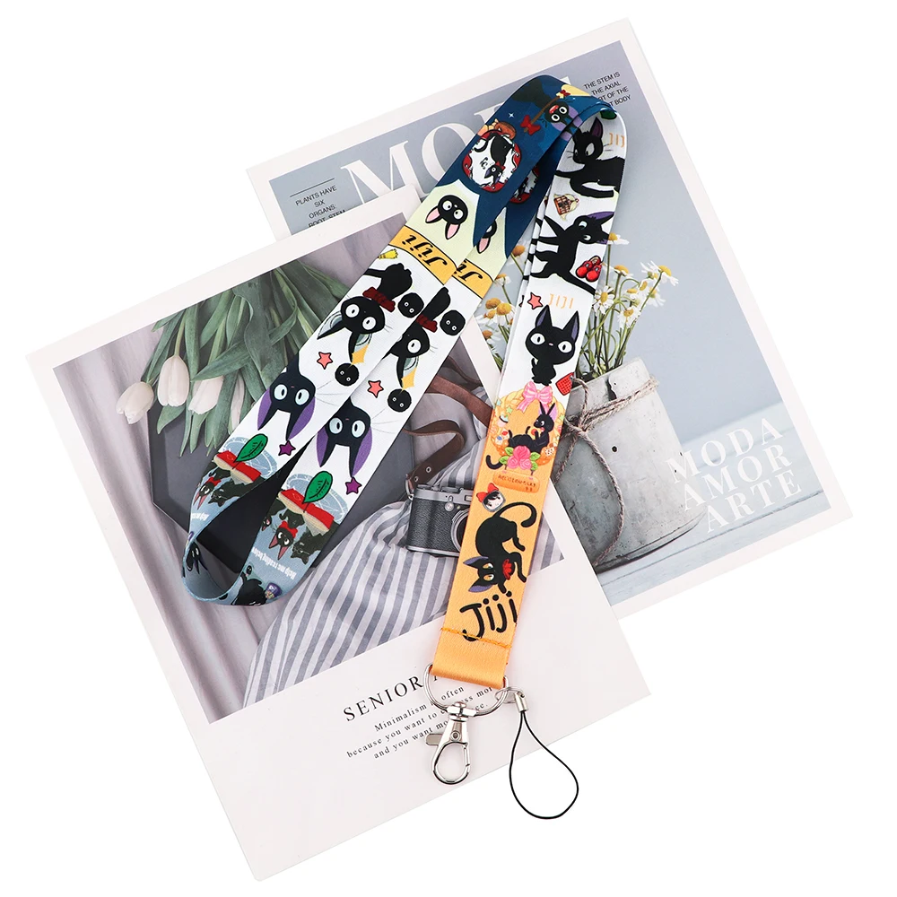 

DZ1895 Japanese Anime Black cat Lanyard Keychain ID Badge Holders Mobile Phone Rope Key Lanyard Neck Straps Key Ring Accessories