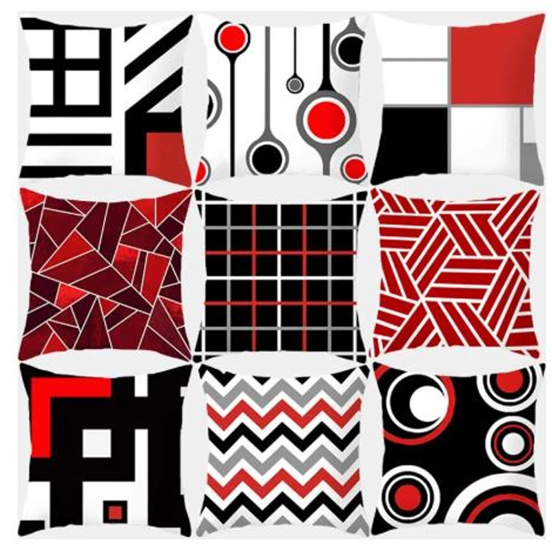 Pillow Red Geometric Cushion Polyester Decorative Throw Pillow Fashion Plaid Striped Sofa Pillow Home Decor