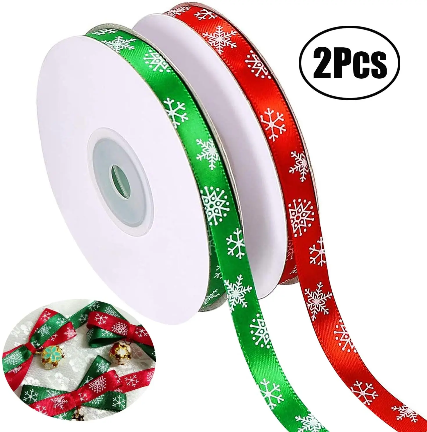 Lvcky всего 44 метра (10 мм в ширину) Рождественская атласная лента со снежинками