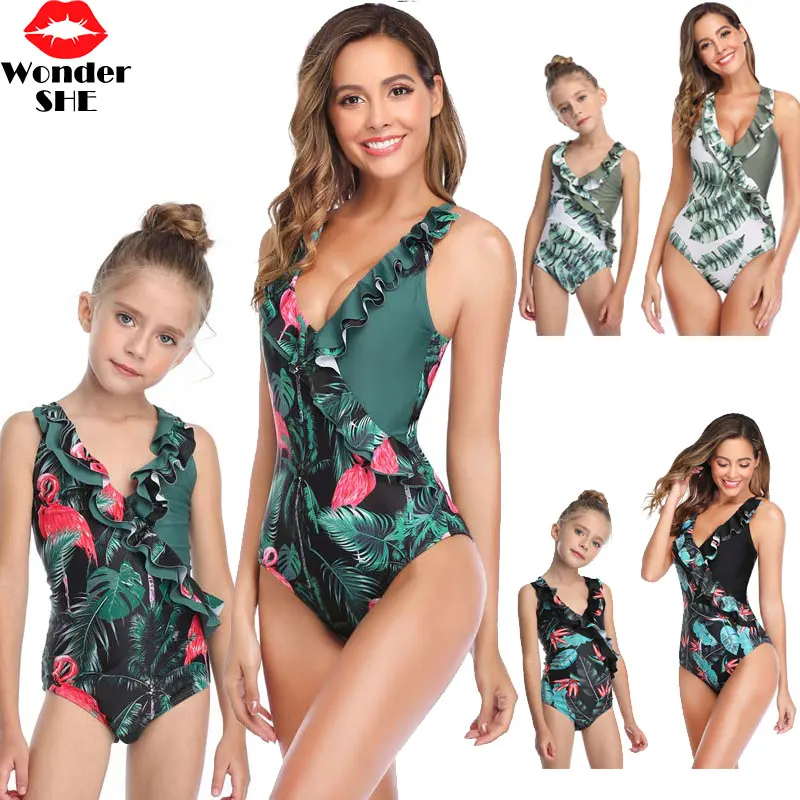 

Ruffled swimwear Mother Daughter Swimsuits Swimwear Bikini Family Look Mom And Daughter Bathing Suit Family Matching Clothes