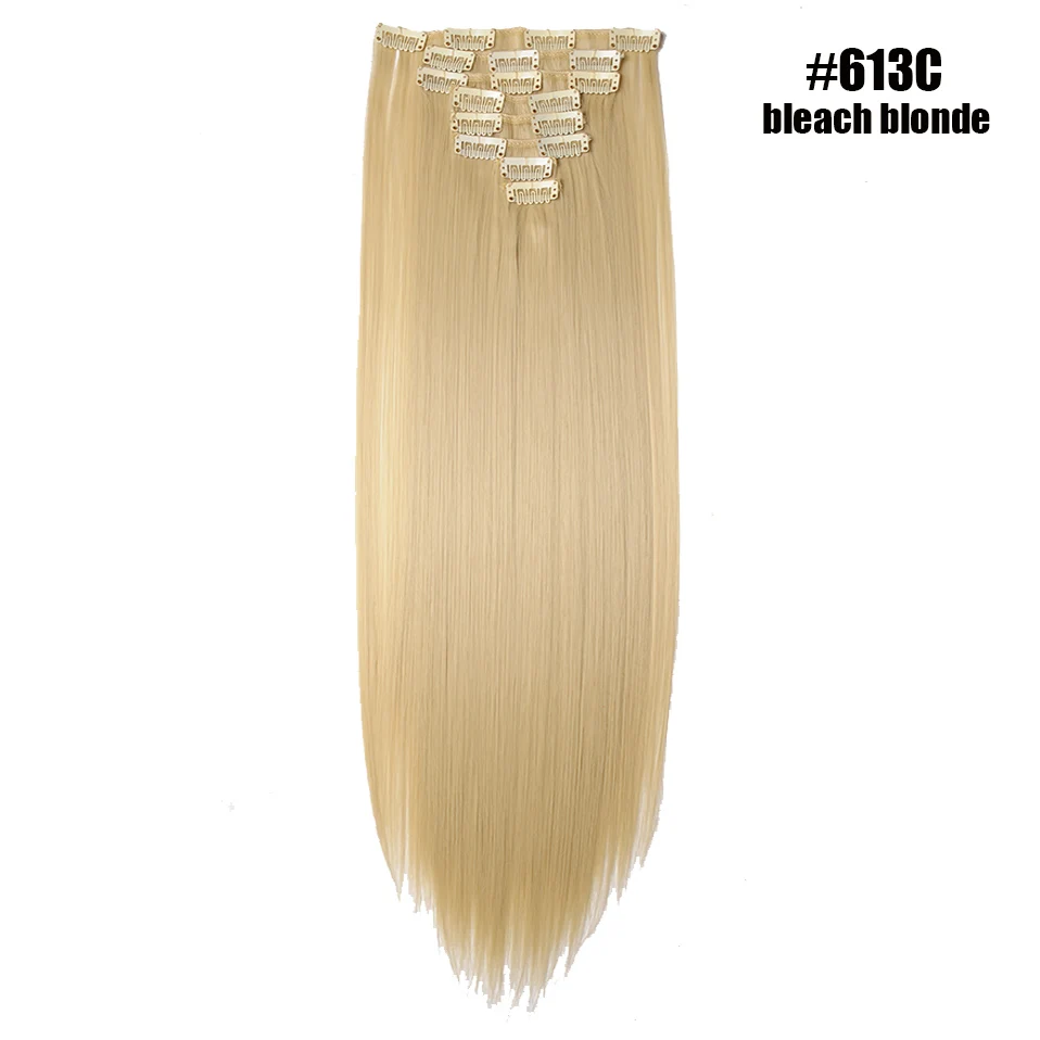 bleach blonde S-noilite, 8 шт., накладные волосы на заколках, длинные прямые синтетические накладные волосы на заколках, натуральные шиньоны, искусственные волосы для женщин - Цвет: bleach blonde