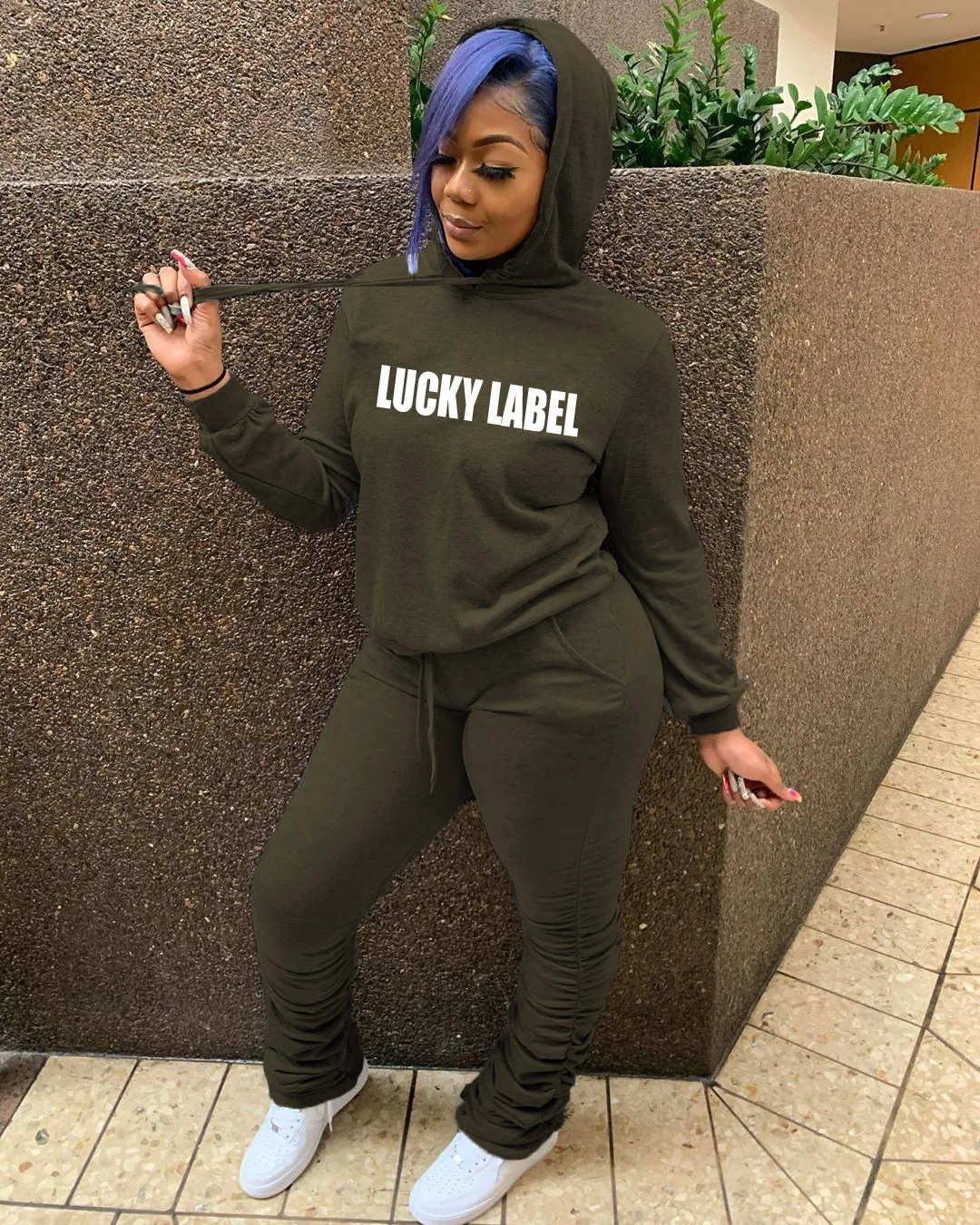 

lucky label letter print sweat suits two piece set women hoodie+stacked leggings sweatpant jogging suits for women matching sets