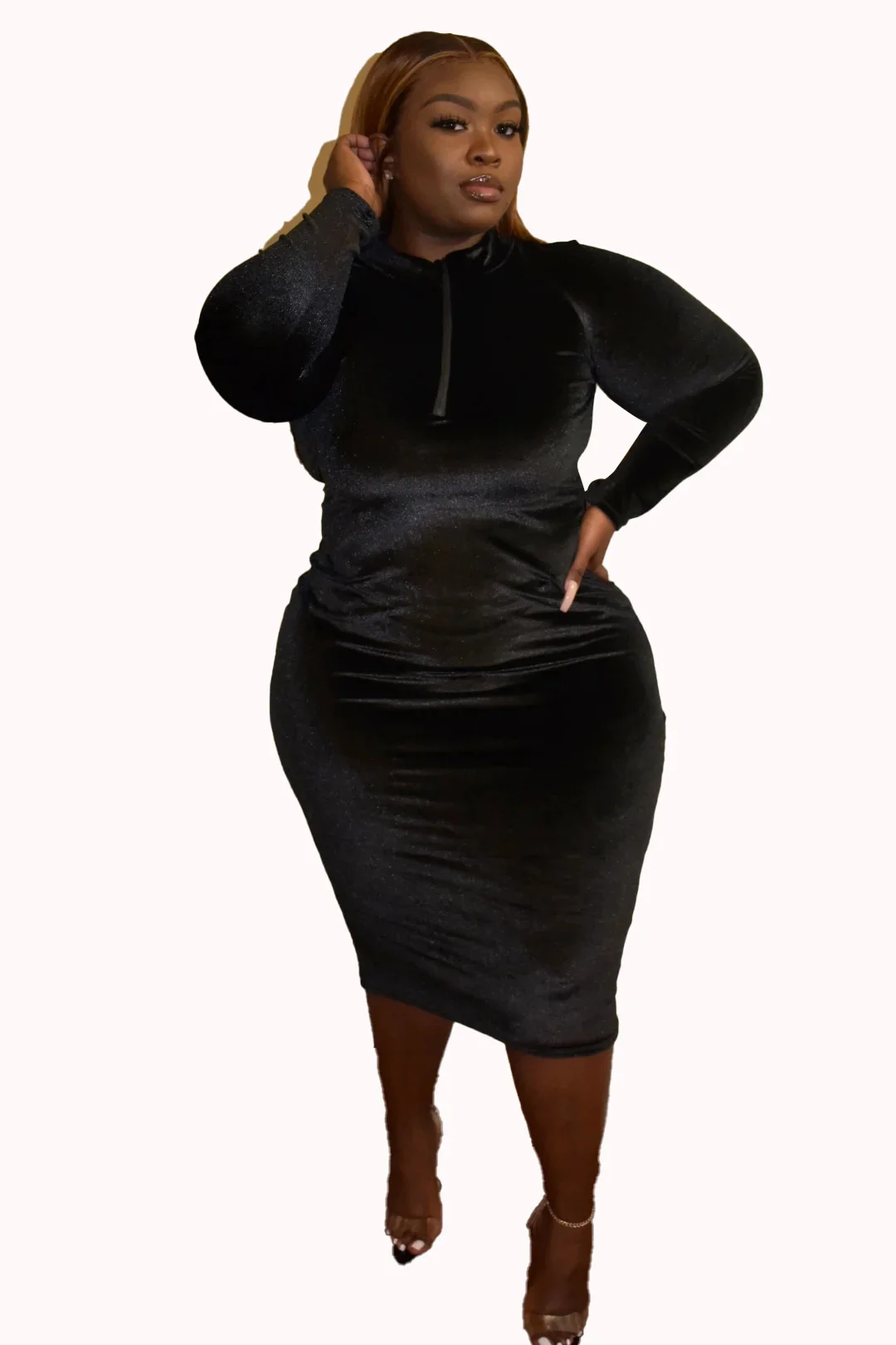 

Женское платье с длинным рукавом Zoctuo, однотонное Бархатное облегающее вечернее платье на молнии, модное зимнее платье