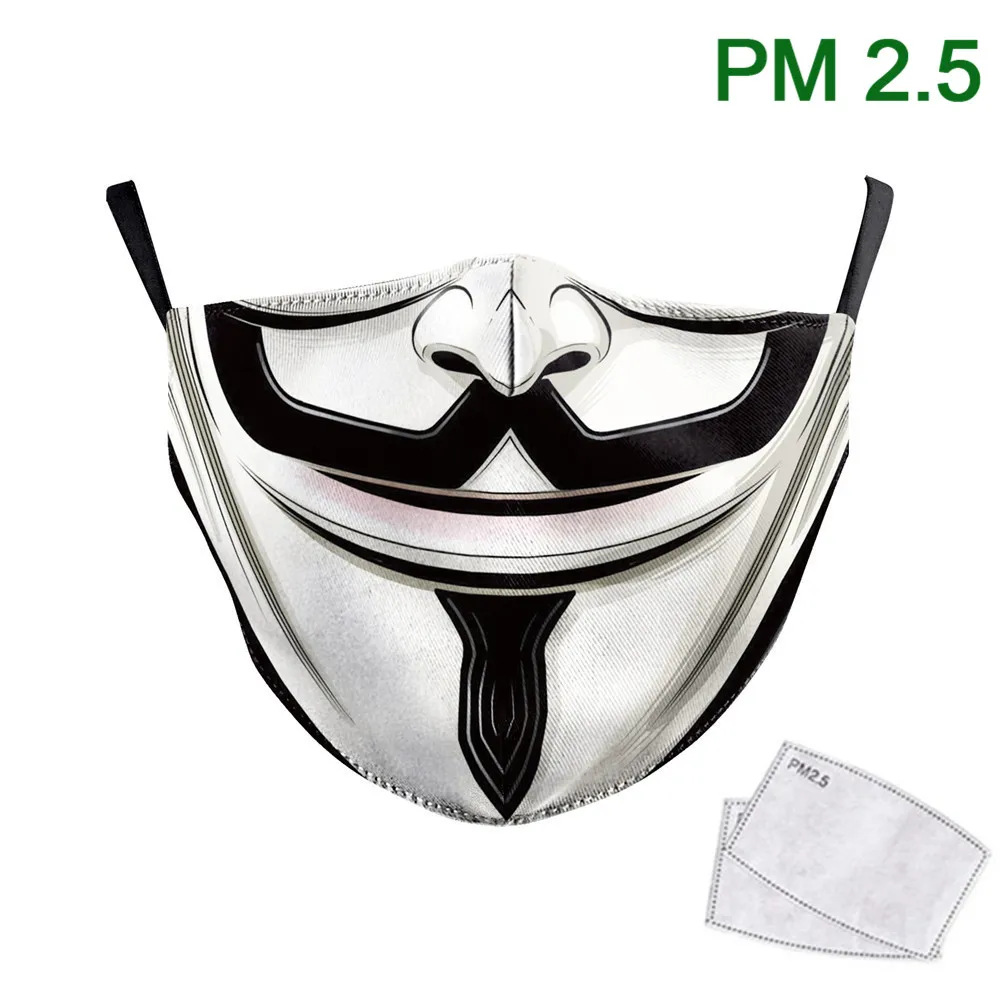 

V for Vendetta Half Face Mask Cosplay Print Mask PM2.5 Earhook Washable Fabric Dust Masks Reusable Adult Protective Halloween