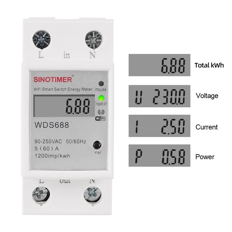 Цифровой потребление электроэнергии киловатт-Din Rail умный измеритель энергии, Wi-Fi, Мощность счетчик ватт дистанционный переключатель Управление монитор 110V 220V AC