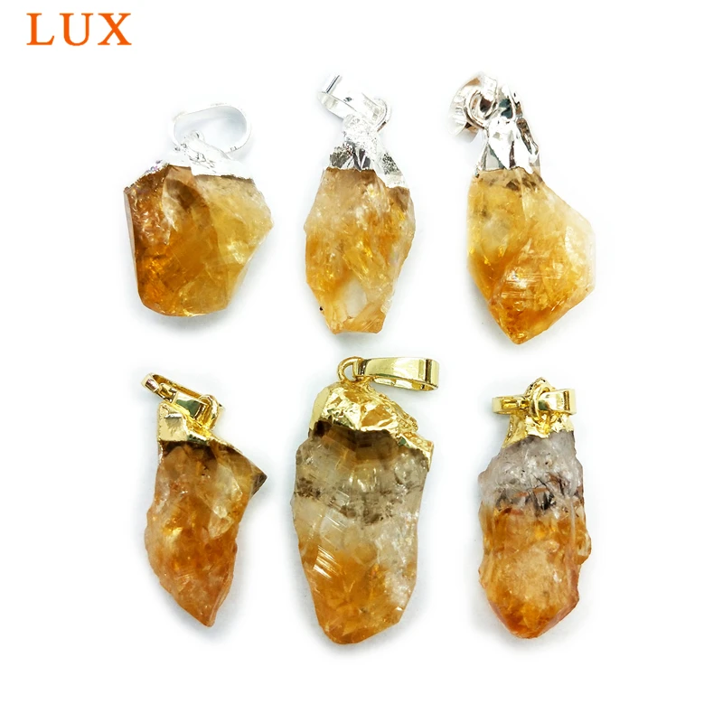 Крошечные 15 мм сырой цитрин подвески с золотом или покрытый серебром натуральный