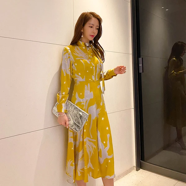 2020 летнее корейское повседневное женское платье миди с бантом и