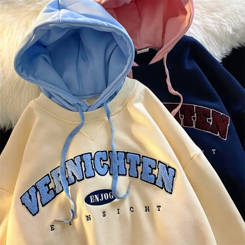 

Свитшот с длинным рукавом унисекс, Повседневная Свободная уличная одежда с карманами, худи большого размера для мужчин и женщин