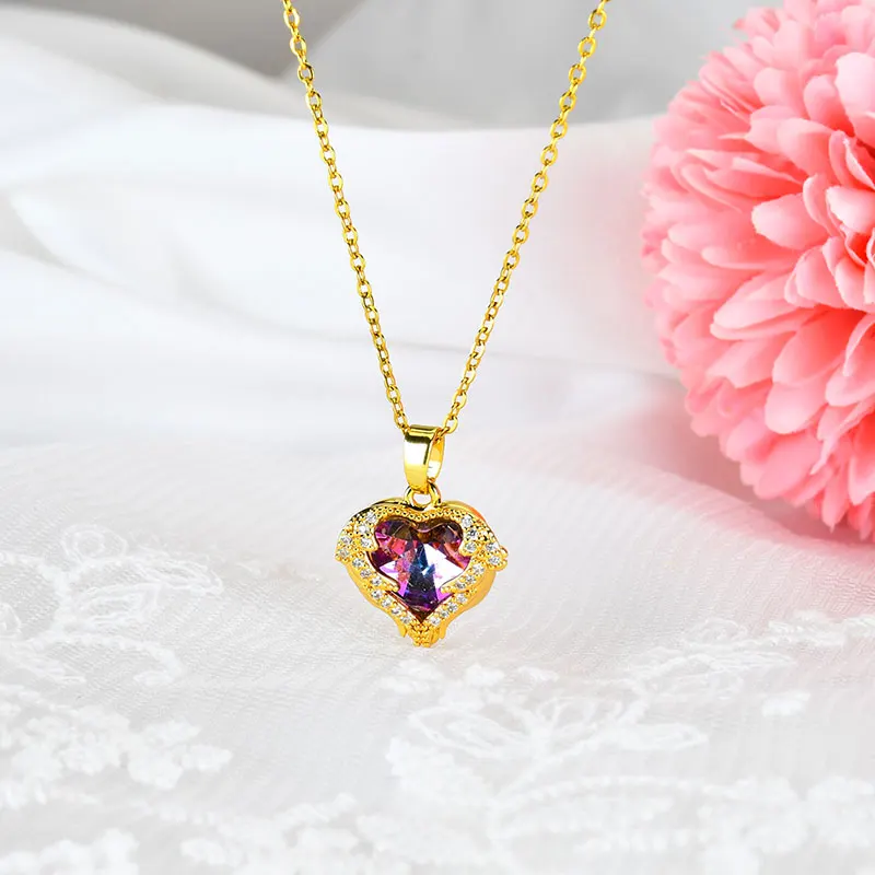 Ожерелье с кулоном в виде сердца океана из кристалла циркония корейская мода