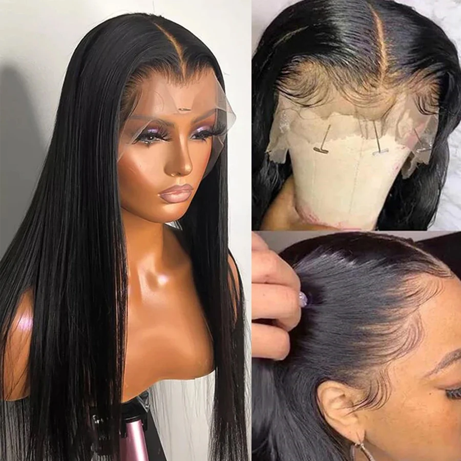 

Transparent 13X4 Lace Front Wig T Part Human Hair For Black Women 30 40 Inch Peruvian Remy Straight Virgin Naturels Pre Plucked
