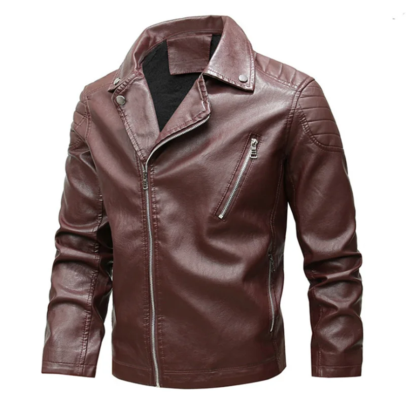

New Punk Leather Jacket Men Fashion Zippers Motorcycle Leather Jacket Men Slim Fit Fleece PU Coat Male Casaco Masculino
