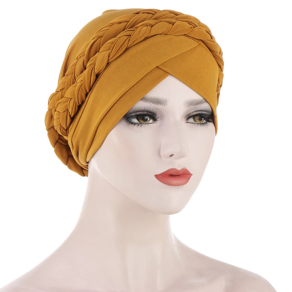 

Full cover crisscrossed turban hijab with braid pull on islamic scarf head wrap inner hats bonnet underscarf