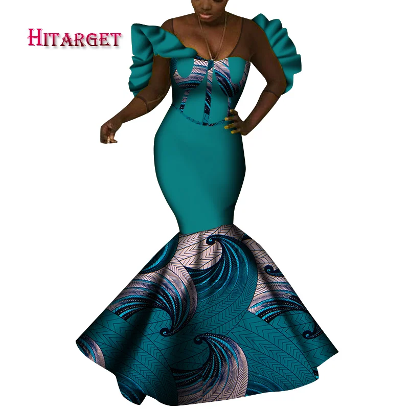 2021 African clothing Party dress Fashionable dress African dress Multi-color printed Ankara gown Tight skirt Low-cutdresswy8108